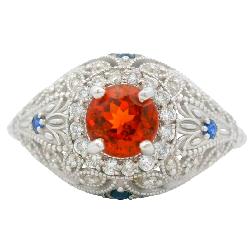 Spessartite Garnet Antique Style Filigree Dome Ring